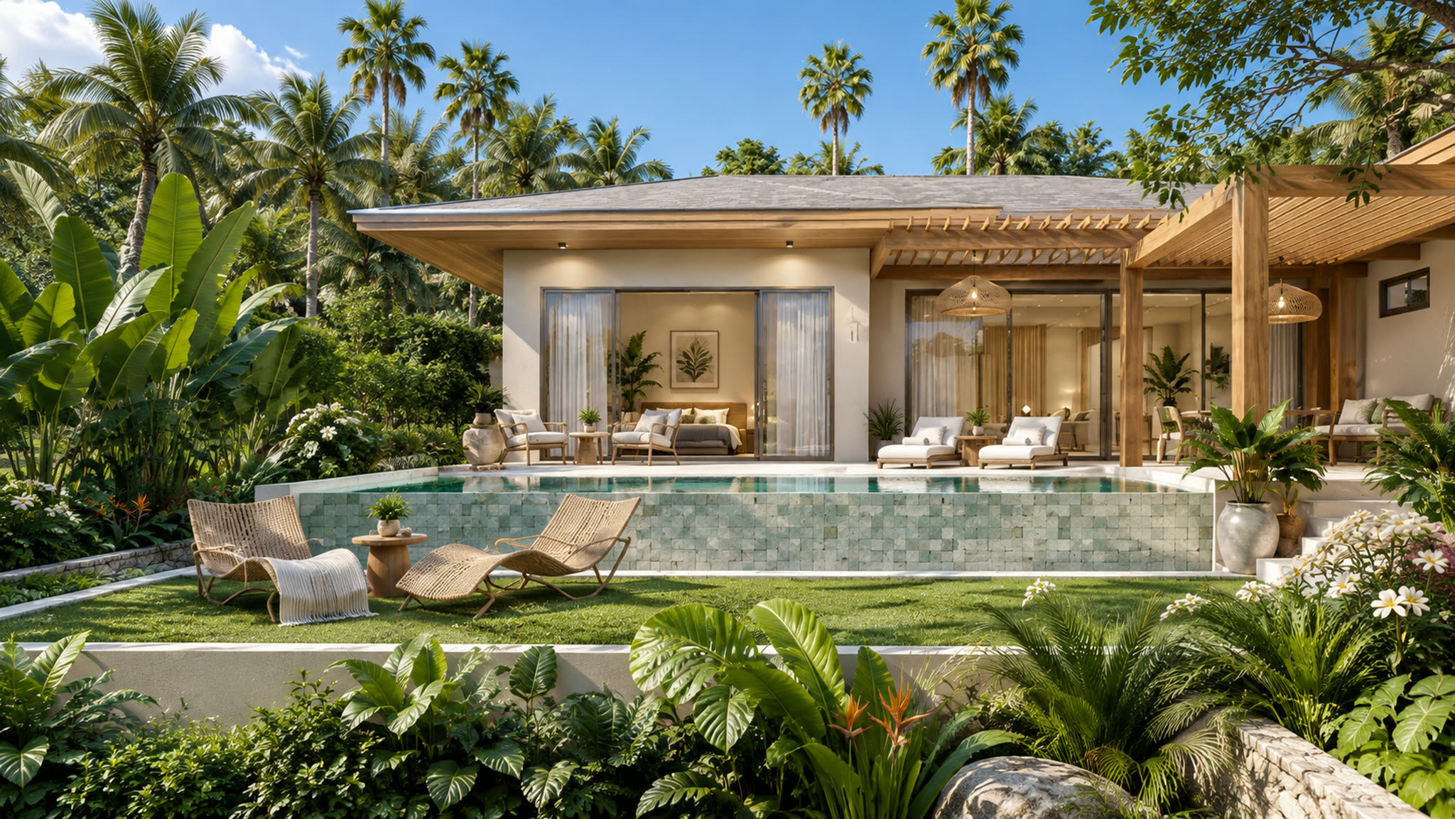 Façade et piscine à débordement, Palm Sea View — vue d'artiste