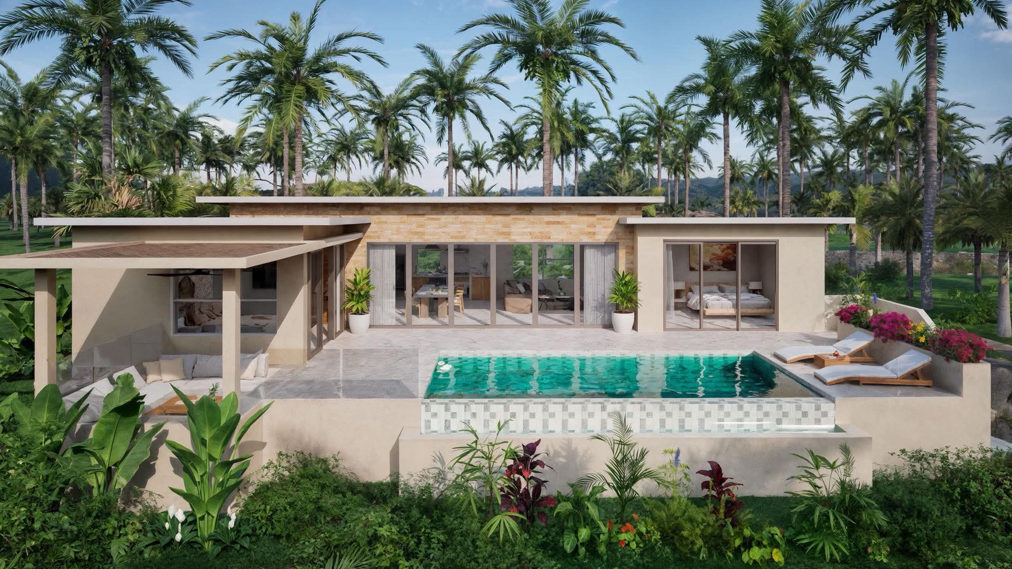 Façade d'une villa et sa piscine