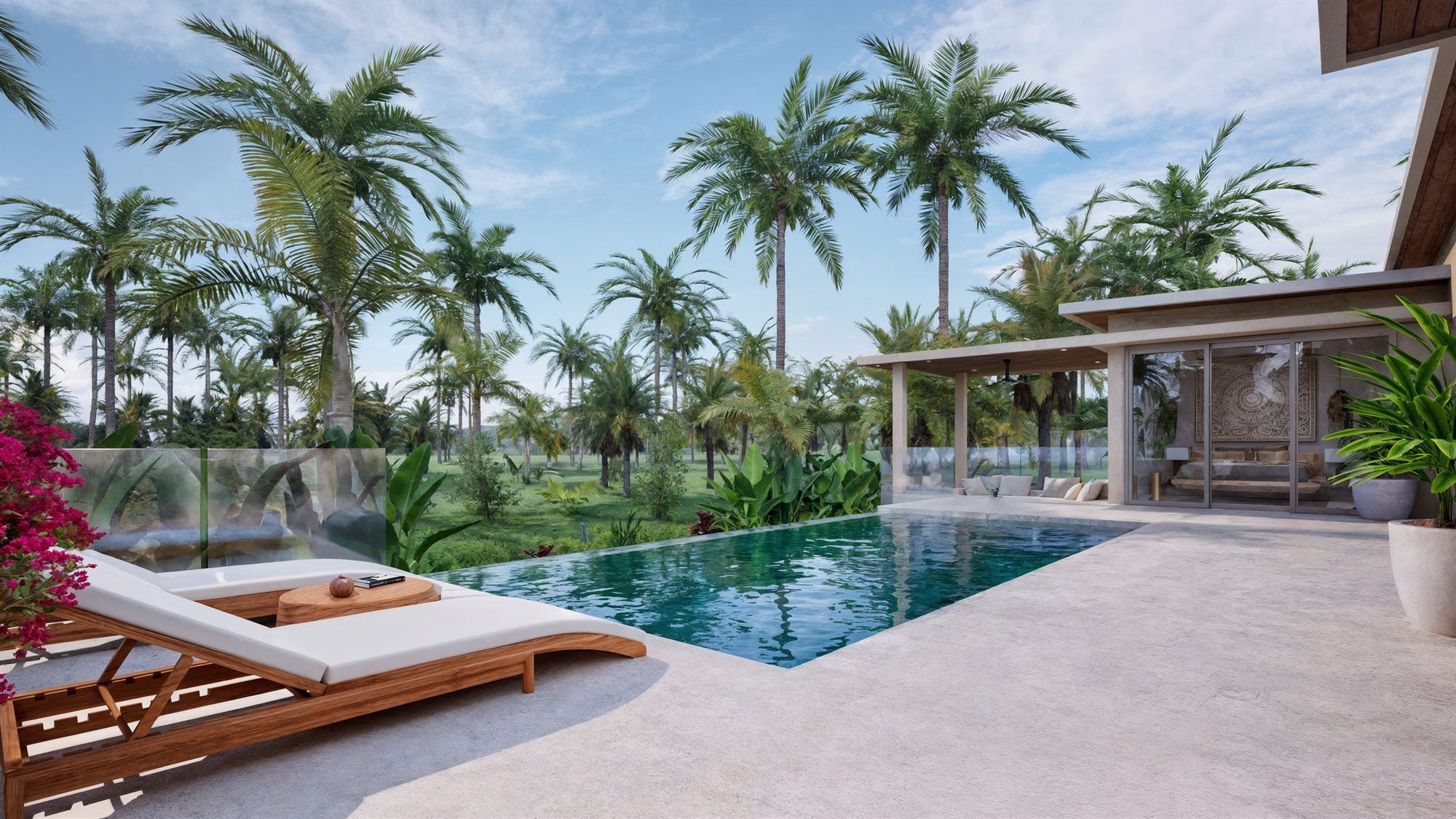 Piscine privée d'une villa Sea View ouverte sur la palmeraie — vue d'artiste