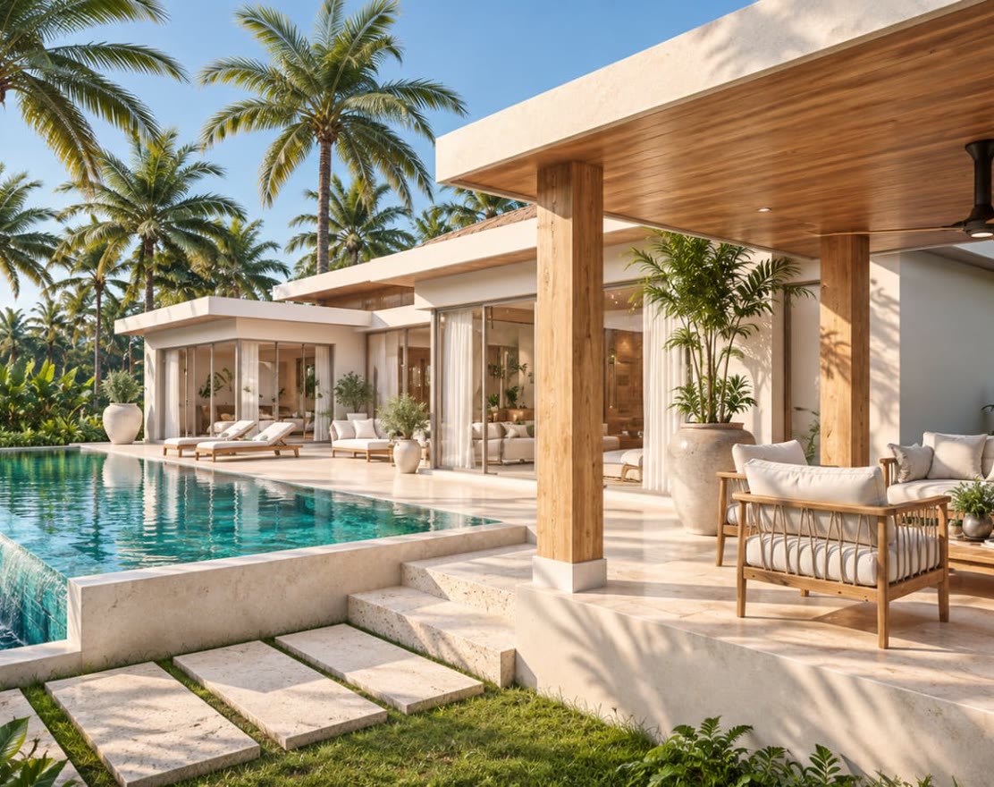 Façade et piscine, villa Terra Mare