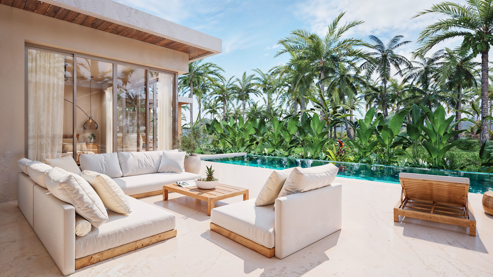 2-bedroom Terra Mare villa, outdoor lounge and pool — artist's impression