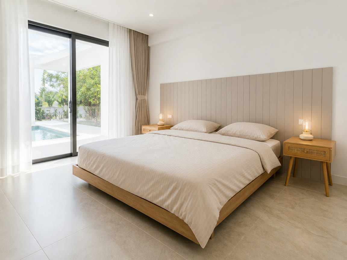 Chambre avec accès à la piscine
