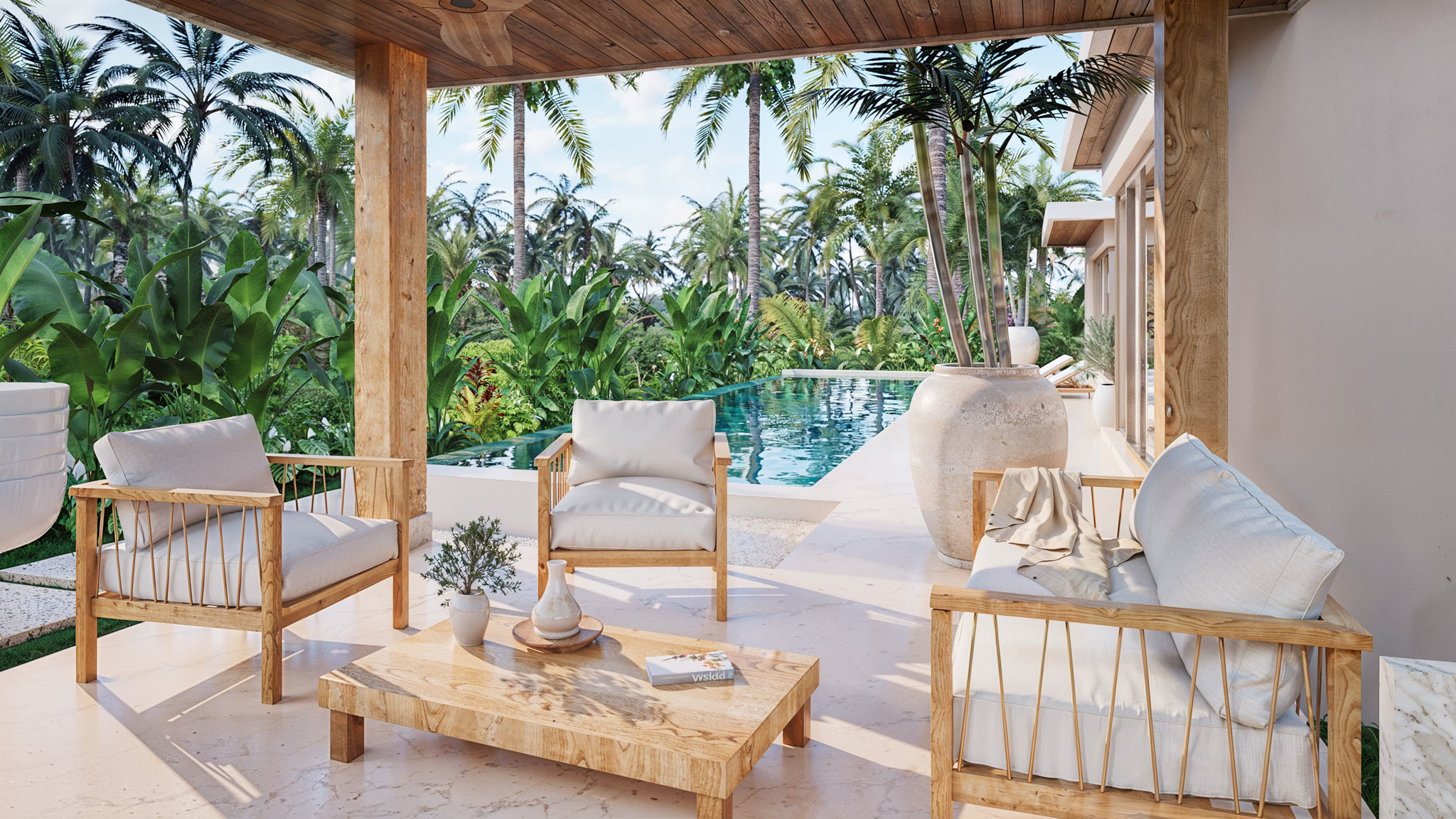 Cuisine extérieure couverte et pergola, villa Terra Mare